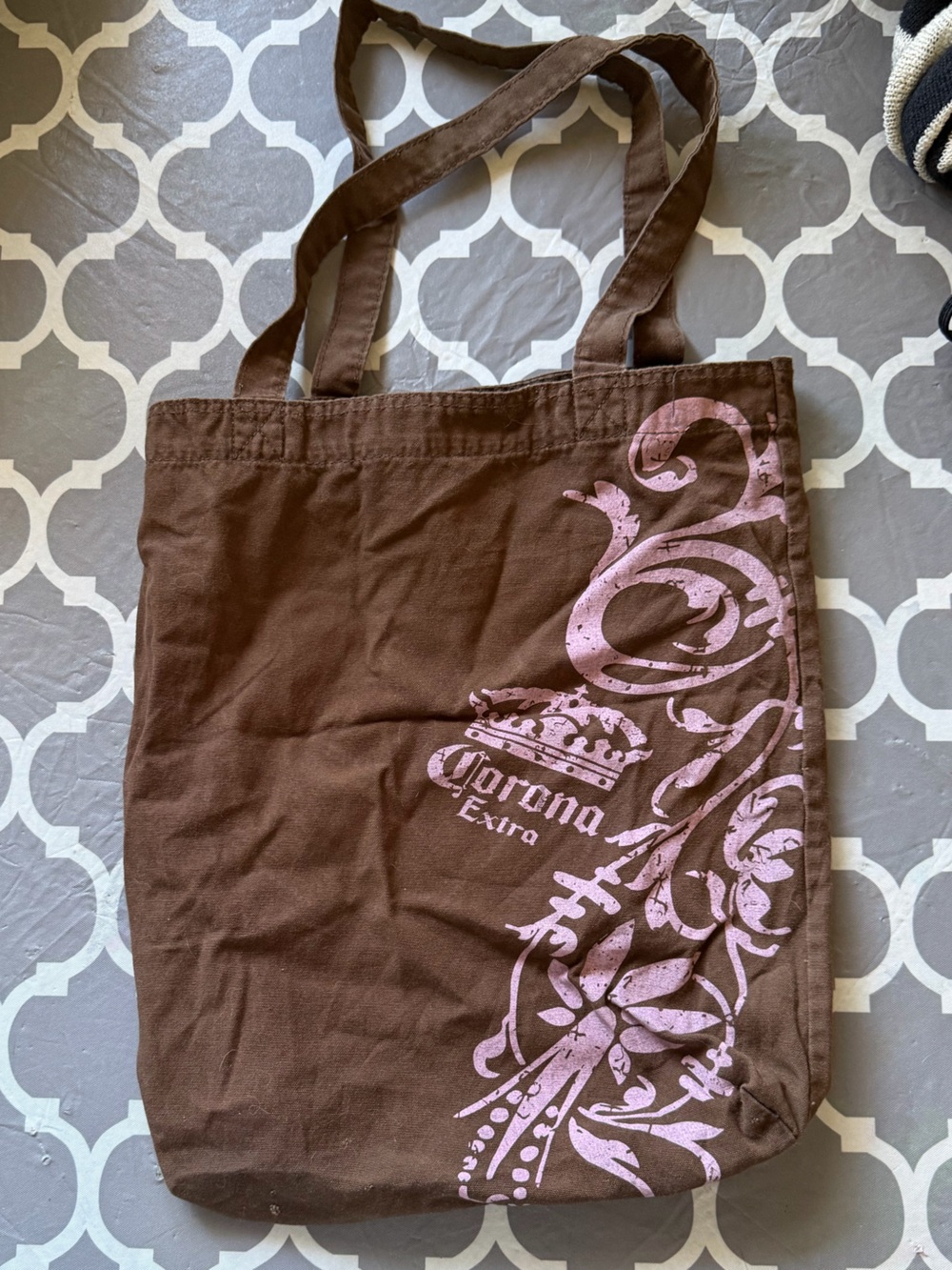 Brown Tote Bag with Pink Corona Extra Graphic